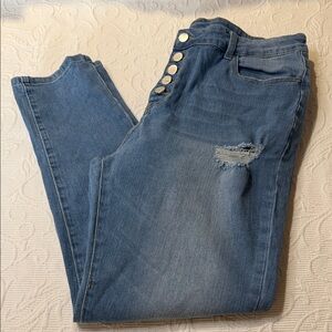 Stylish Blue Women's Jeans Button Front Stretch Distressed. 14/XL